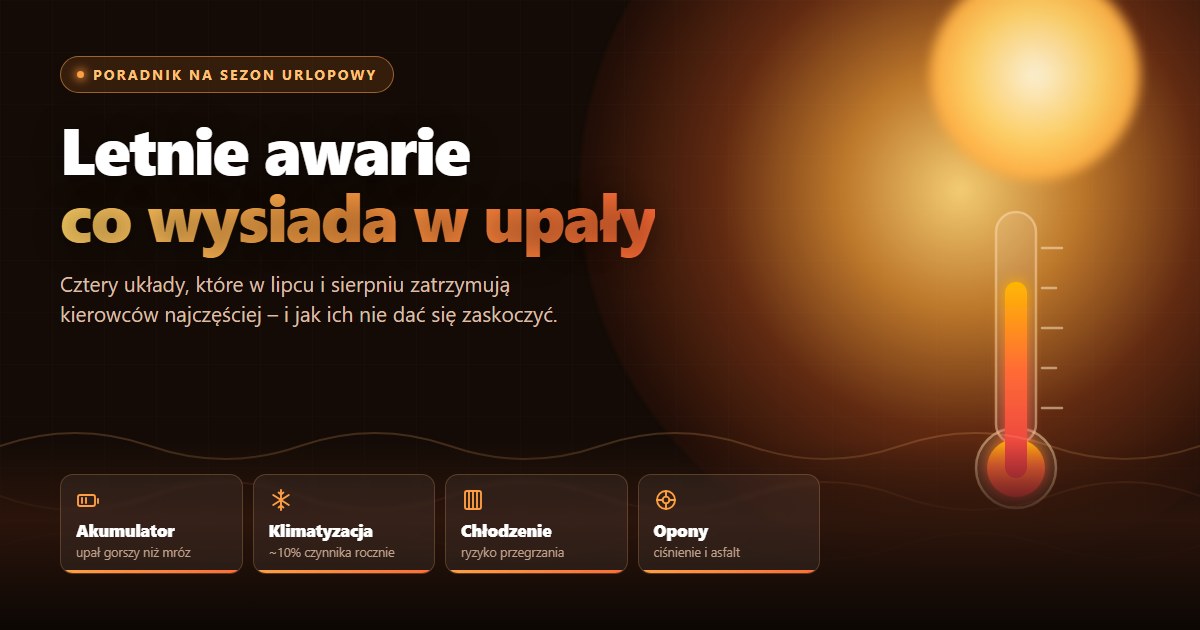 Letnie awarie samochodu - akumulator, klimatyzacja, układ chłodzenia i opony to elementy, które najczęściej zawodzą w upały