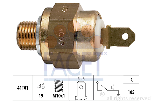 Włącznik temperaturowy, kontrolka płynu chłodzącego, Made in Italy - OE Equivalent 7.4097 FACET EPS