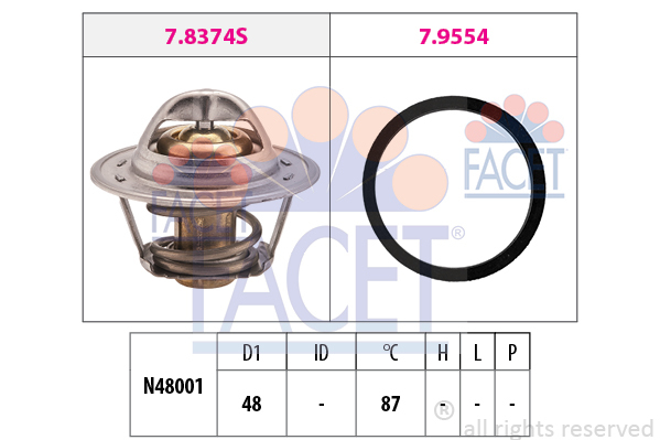 Termostat układu chłodzenia, Made in Italy - OE Equivalent 7.8374 FACET EPS