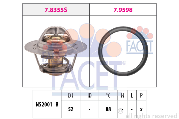 Termostat układu chłodzenia, Made in Italy - OE Equivalent 7.8487 FACET EPS