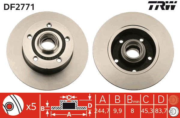 Tarcza hamulcowa DF2771 TRW