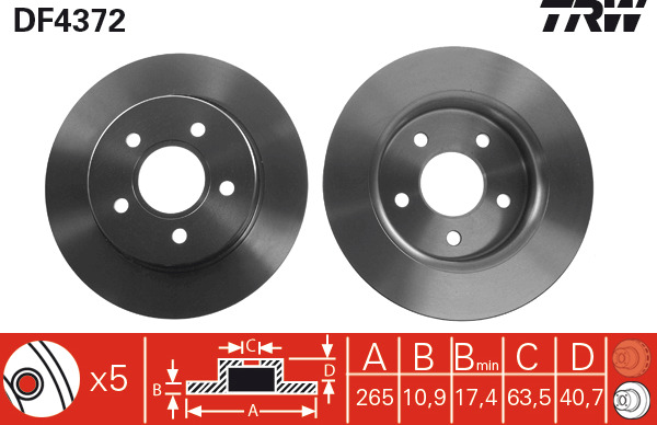 Tarcza hamulcowa DF4372 TRW