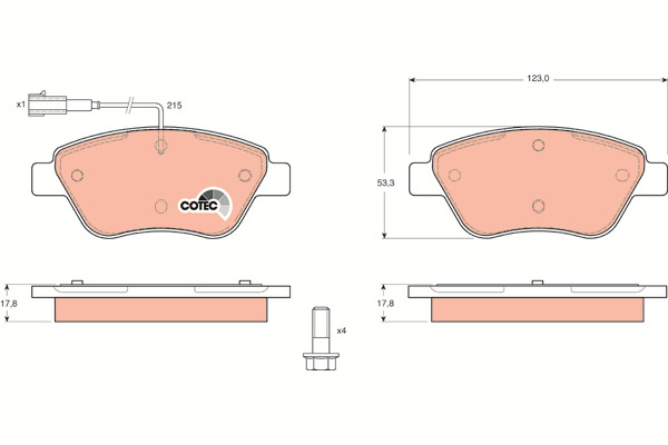 Klocki hamulcowe - komplet, COTEC GDB1482 TRW