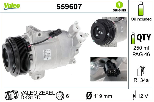 Kompresor, klimatyzacja, 559607, VALEO w ofercie sklepu e-autoparts.pl 