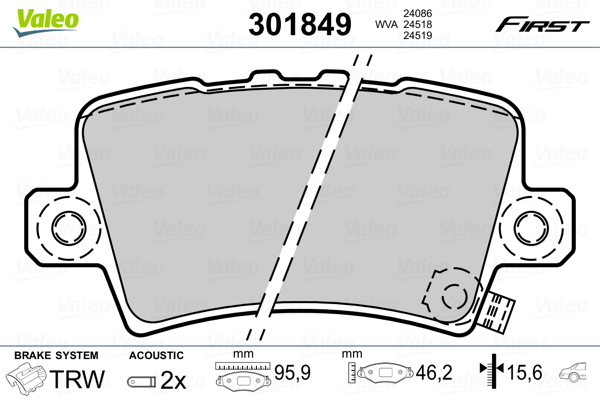 Klocki hamulcowe - komplet, FIRST 301849 VALEO