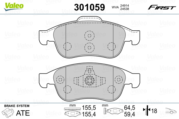 Klocki hamulcowe - komplet, FIRST 301059 VALEO