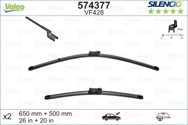 Pióro wycieraczki, SILENCIO FLAT BLADE SET 574377 VALEO