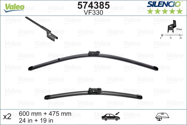 Pióro wycieraczki, SILENCIO FLAT BLADE SET 574385 VALEO