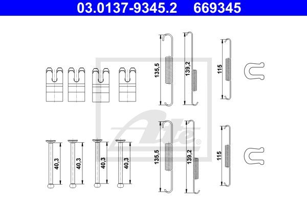 SPRĘŻYNY SZCZĘK HAM. TOYOTA HILUX 2,4-3,0 D-4D 4WD 04-, 03.0137-9345.2, ATE w ofercie sklepu e-autoparts.pl 