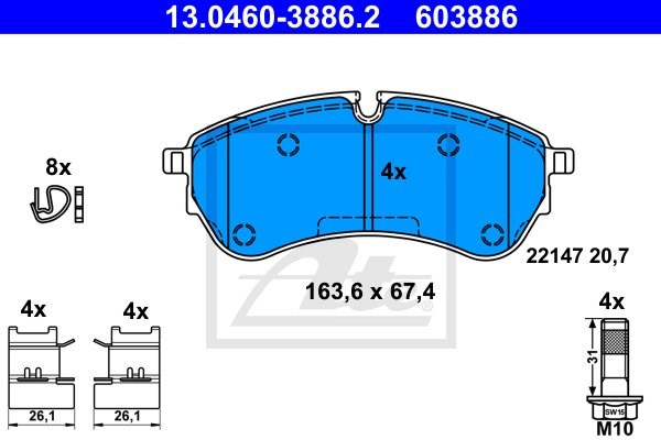 Klocki hamulcowe, zestaw do VW, 13.0460-3886.2, ATE w ofercie sklepu e-autoparts.pl 