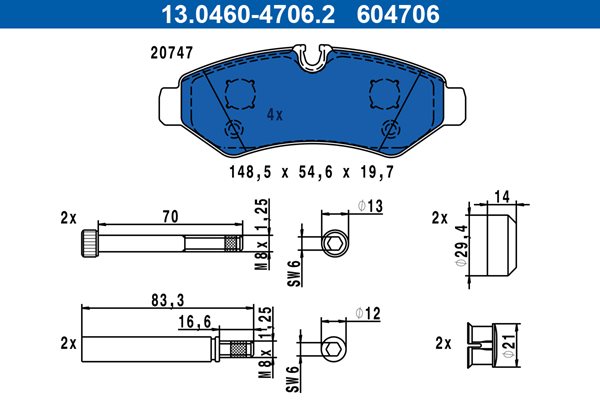 Klocki hamulcowe kpl. do Mercedesa, 13.0460-4706.2, ATE w ofercie sklepu e-autoparts.pl 