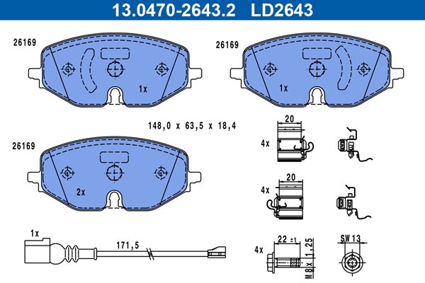 Klocki hamulcowe kpl. do VW, 13.0470-2643.2, ATE w ofercie sklepu e-autoparts.pl 
