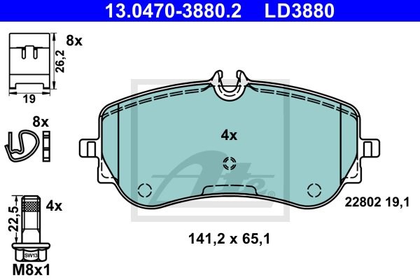 Klocki hamulcowe, zestaw do VW, 13.0470-3880.2, ATE w ofercie sklepu e-autoparts.pl 