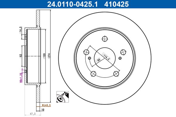 Tarcza hamulcowa do Toyoty, 24.0110-0425.1, ATE w ofercie sklepu e-autoparts.pl 