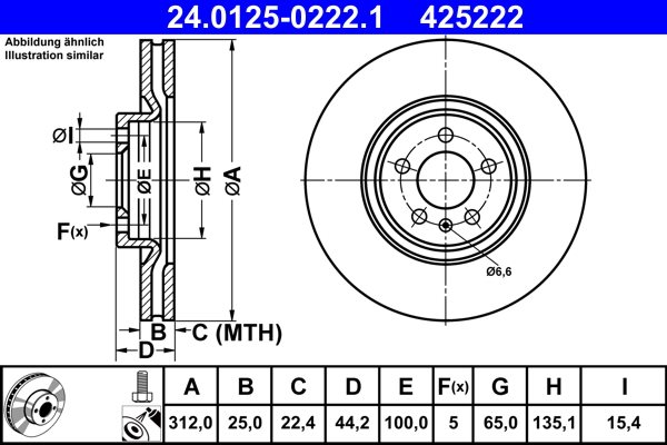 TARCZA HAM. AUDI P. A1 1,0-2,0 TFSI 18- do Audi, 24.0125-0222.1, ATE w ofercie sklepu e-autoparts.pl 