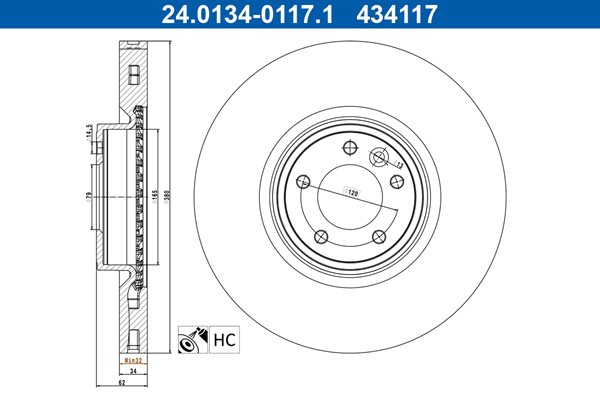 Tarcza hamulcowa do Land Rovera, 24.0134-0117.1, ATE w ofercie sklepu e-autoparts.pl 