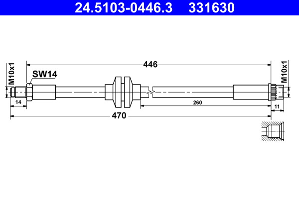 Przewód hamulcowy przód L/P (dł. 470mm, M10x1)  do Renault, 24.5103-0446.3, ATE w ofercie sklepu e-autoparts.pl 