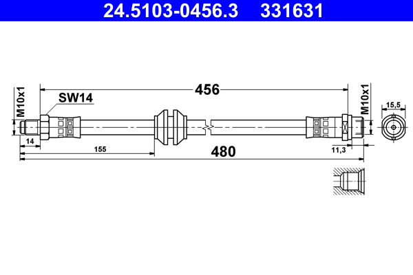 Przewód hamulcowy tył L/P (dł. 456mm, M10x1)  do Mercedesa, 24.5103-0456.3, ATE w ofercie sklepu e-autoparts.pl 