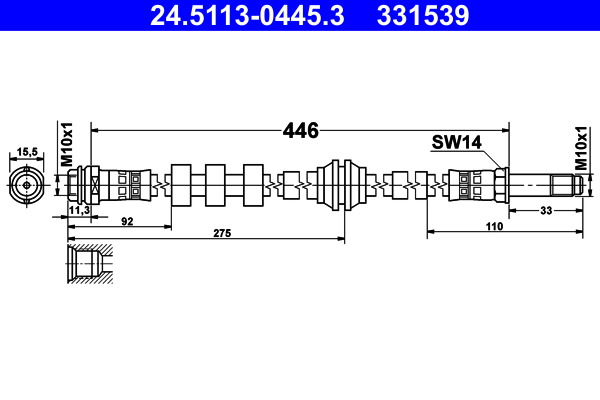 Przewód hamulcowy tył L/P (dł. 446/490mm, M10x1)  do Audi, 24.5113-0445.3, ATE w ofercie sklepu e-autoparts.pl 