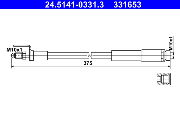 Przewód hamulcowy przód (dł. 375mm, M10x1)  do Forda, 24.5141-0331.3, ATE w ofercie sklepu e-autoparts.pl 