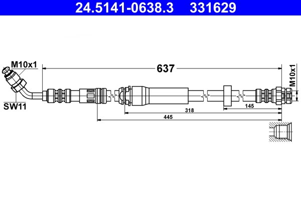 Przewód hamulcowy przód P (dł. 637mm, M10x1)  do Audi, 24.5141-0638.3, ATE w ofercie sklepu e-autoparts.pl 