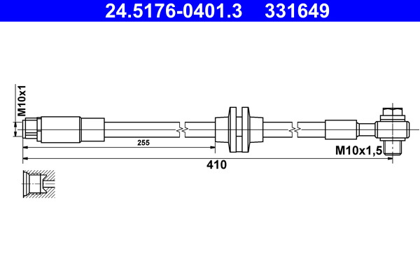 Przewód hamulcowy przód P (dł. 410mm,śr. 10mm, M10x1,5)  do Opla, 24.5176-0401.3, ATE w ofercie sklepu e-autoparts.pl 
