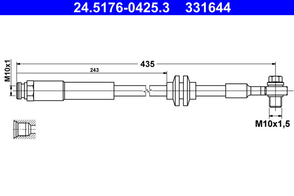 Przewód hamulcowy przód L/P (dł. 425mm,śr. 10mm, M10x1,5)  do Opla, 24.5176-0425.3, ATE w ofercie sklepu e-autoparts.pl 