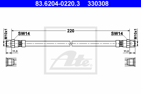 Przewód hamulcowy elastyczny 83.6204-0220.3 ATE