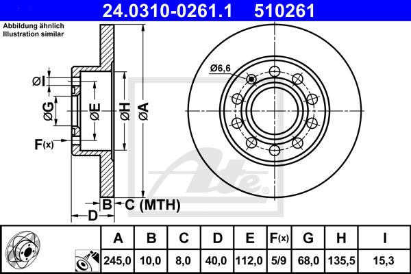 Tarcza hamulcowa, PowerDisc 24.0310-0261.1 ATE