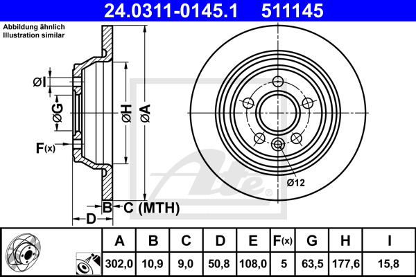 Tarcza hamulcowa, PowerDisc 24.0311-0145.1 ATE