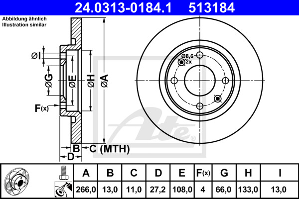 Tarcza hamulcowa, PowerDisc 24.0313-0184.1 ATE