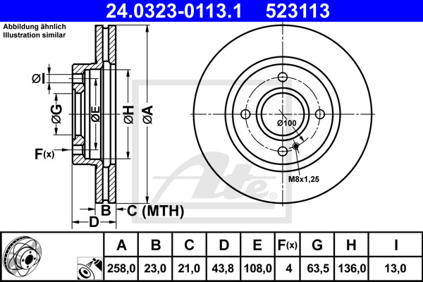 Tarcza hamulcowa, PowerDisc 24.0323-0113.1 ATE