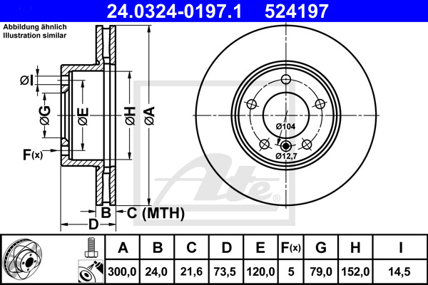 Tarcza hamulcowa, PowerDisc 24.0324-0197.1 ATE