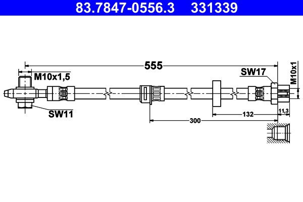 Przewód hamulcowy przód L/P (dł. 555mm, M10x1,5)  do Seata, 83.7847-0556.3, ATE w ofercie sklepu e-autoparts.pl 