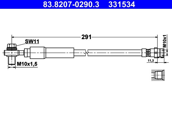 Przewód hamulcowy tył L/P (dł. 291mm,śr. 10mm, M10x1,5)  do VW, 83.8207-0290.3, ATE w ofercie sklepu e-autoparts.pl 