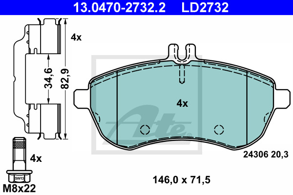 Klocki hamulcowe - komplet, ATE Ceramic 13.0470-2732.2 ATE