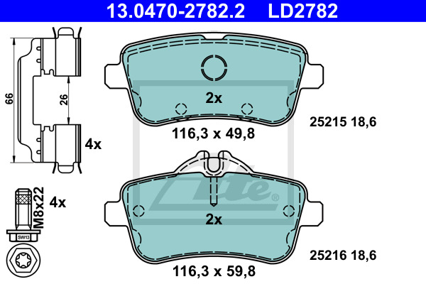 Klocki hamulcowe - komplet, ATE Ceramic 13.0470-2782.2 ATE