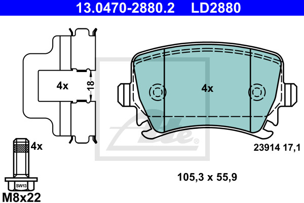 Klocki hamulcowe - komplet, ATE Ceramic 13.0470-2880.2 ATE