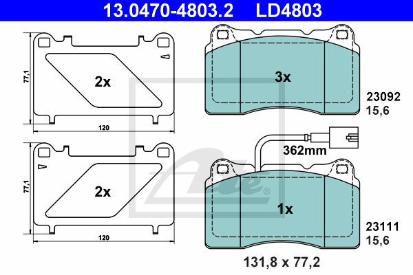 Klocki hamulcowe - komplet, ATE Ceramic 13.0470-4803.2 ATE