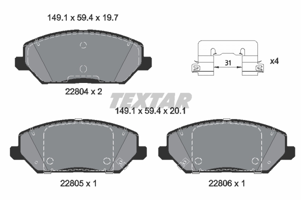 Klocki hamulcowe - komplet, Q+ 2280401 TEXTAR