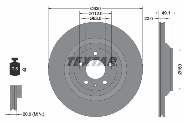 Tarcza hamulcowa, PRO 92132603 TEXTAR