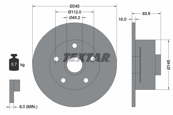 Tarcza hamulcowa, PRO 92154303 TEXTAR