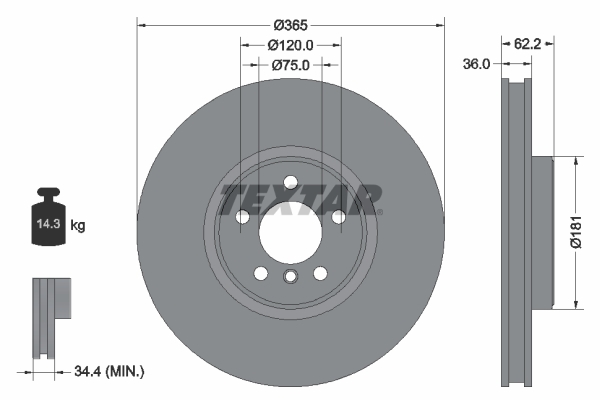 Tarcza hamulcowa, PRO+ 92161005 TEXTAR