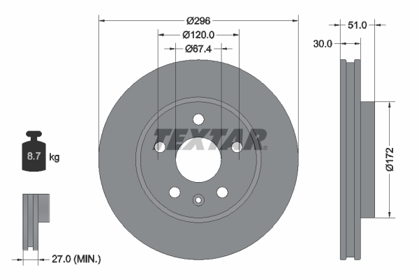 Tarcza hamulcowa, PRO 92186903 TEXTAR