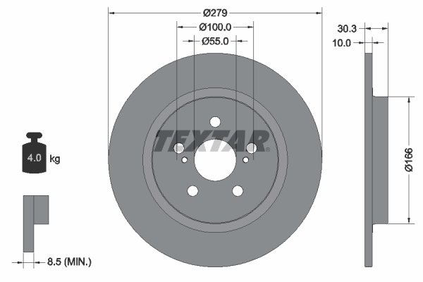 Tarcza hamulcowa, PRO 92228303 TEXTAR
