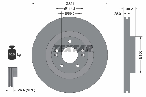 Tarcza hamulcowa, PRO 92242903 TEXTAR