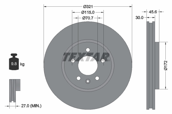 Tarcza hamulcowa, PRO 92256803 TEXTAR