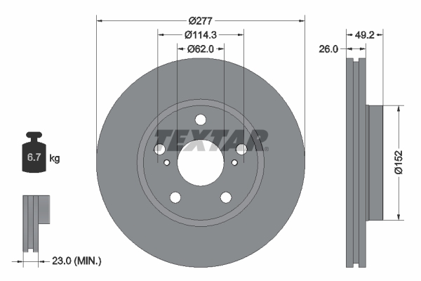 Tarcza hamulcowa, PRO 92257703 TEXTAR