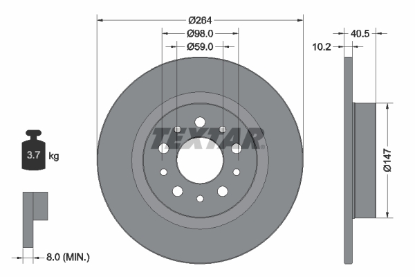 Tarcza hamulcowa, PRO 92271703 TEXTAR