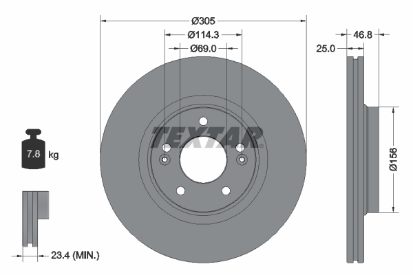 Tarcza hamulcowa, PRO 92292203 TEXTAR